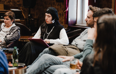 Utrinki s pogovora in predstavitve praktične gledališke delavnice ter projekta Slovenščina kot drugi in tuji jezik <em>Foto: Maša Pirc</em>