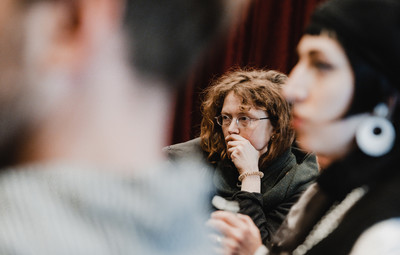 Utrinki s pogovora in predstavitve praktične gledališke delavnice ter projekta Slovenščina kot drugi in tuji jezik <em>Foto: Maša Pirc</em>